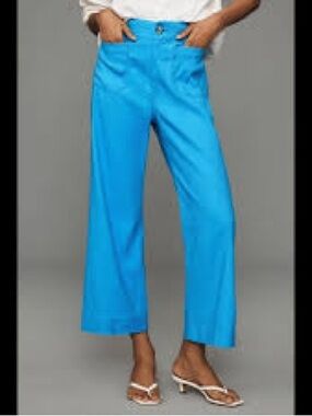Anthropologie Maeve The Colette Crop Wide Leg Pants Bright Blue Size 29